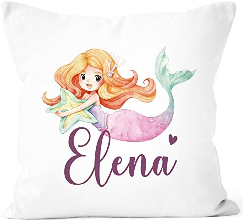 SpecialMe® Kissen-Bezug Kinder Meerjungfrau Prinzessin personalisiert mit Name Geschenk Mädchen Namenskissen Kinder weiß 40cm x 40cm