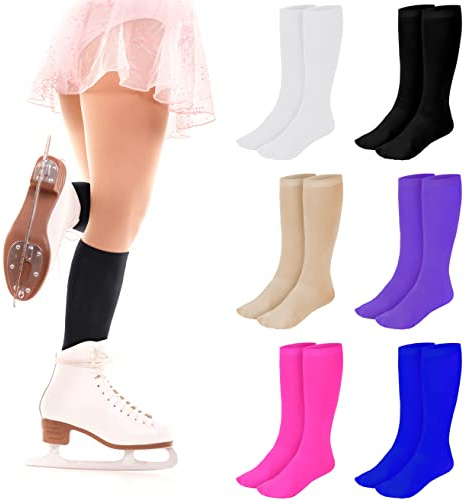 SATINIOR 6 Pairs Ice Skating Socks Roller Skating Socks High Tight Knee Nylon Roller Skate Sock Women Girl(Multi Color)