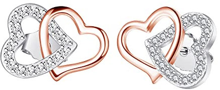 VANSZA Damen Herz Ohrstecker aus 925 Sterling Silber Hypoallergen Damen schmuck Ein Schönes Geschenk für ein Mädchen (Silber und Roségold)