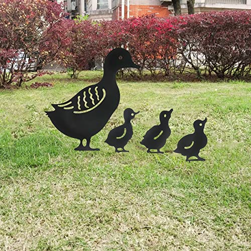 FIYSON Gartendeko Metall, Gartenstecker Rost Ente, 4 Stück Garten Silhouette Metall Ente Deko Gartenstatuen,Figuren deko Metalltier Innenhof Art Deco Gartenfigur Osterdekoration Gartendeko (Schwarz)