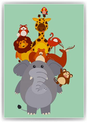 Tier Zootiere Waldtiere Freunde Bild DIN A4 Kinderzimmer Wandbild Babyzimmer Poster Dekoration