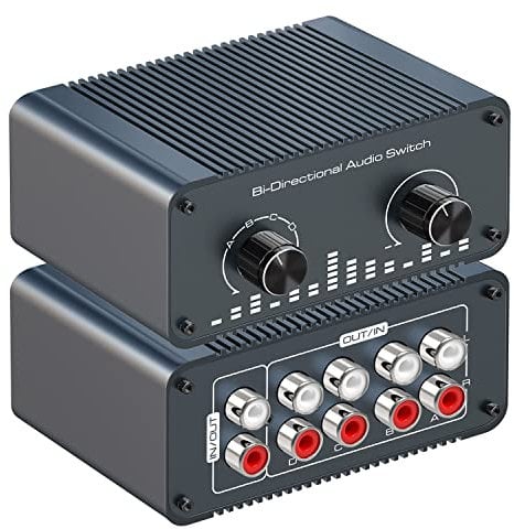 Tendak RCA Audio Selettore Bidirezionale 4 In 1 Out / 1 In 4 Out Interruttore Audio L/R Stereo Analogico con Controllo del Volume, Box di Distribuzione del Suono per Altoparlanti, Cuffie e PC