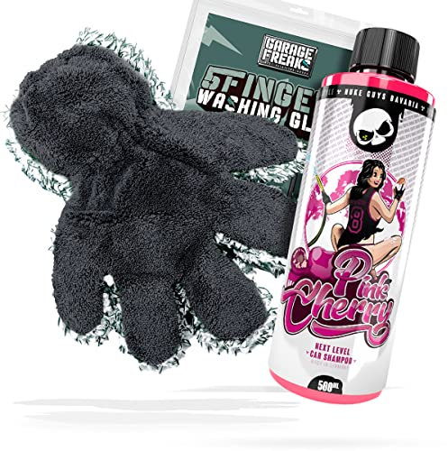 Autowäsche Bundle - Autoshampoo Nuke Guys Pink Cherry Shampoo 0,5L + Garage Freaks 5 Fingers Washing Glove - Autopflege Set mit Fünf Finger Waschhandschuh und Auto Shampoo