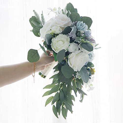 URFEDA Künstlicher Brautstrauß, Braut Wasserfall Sträuße, Brautstrauß, romantische Hochzeit, Braut Wasserfall Blumenstrauß, künstliche Rosenblumen, Vintage Hochzeitsstrauß künstlich