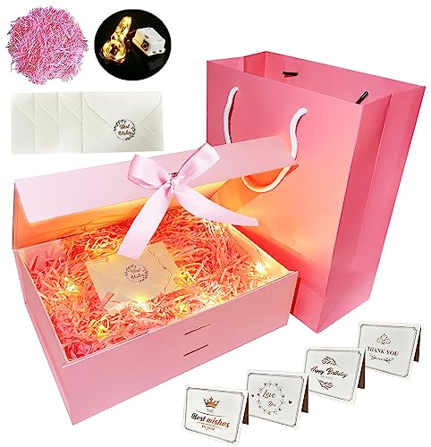 YeahBoom Geschenkbox Mit Schleife, Kiste, Tasche, Farbband, Licht - Magnetische Geschenkschachtel Mit Deckel, Geschenkverpackung Mit Band, Geschenkkarton Für Valentinstag