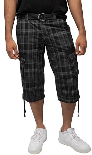 X RAY Taktische Cargo-Shorts für Herren, lange Shorts, 45,7 cm Schrittlänge, knielang, mehrere Taschen, 3/4-Caprihose, Plaid Charcoal, 46