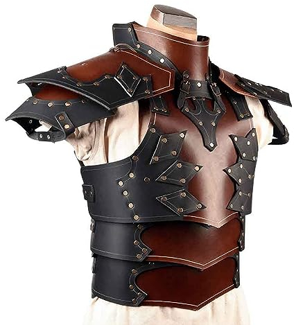 DREMDO Mittelalterlicher Brustpanzer Brustschutz Für Männer, Steampunk Stehkragen PU Leder Ritter Brustpanzer, Cosplay Retro Battle Armour Weste