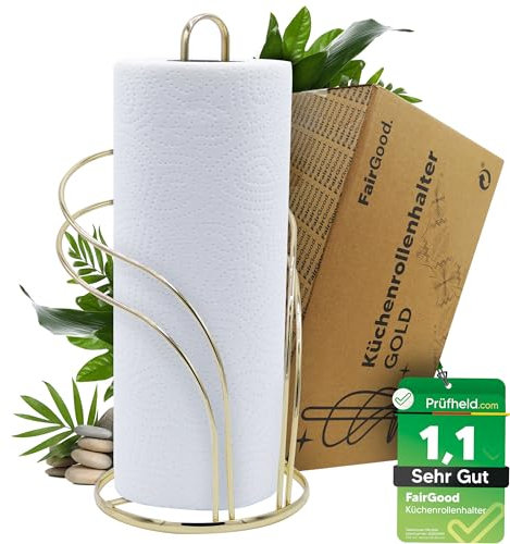 [Test SEHR GUT, Note 1.1 *] FairGood Küchenrollenhalter Gold, Küchen Organizer, Küchenrolle Halter für Haushalt Küche Arbeitsplatte Zewa Küchenrollen, Küchenutensilien, Rollenhalter ohne Bohren