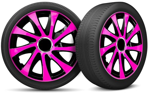 Radkappen 14 Zoll Radzierblenden 4er Set passend für alle Stahlfelgen - Einstellbarer Sicherungsring - Rosa Schwarz