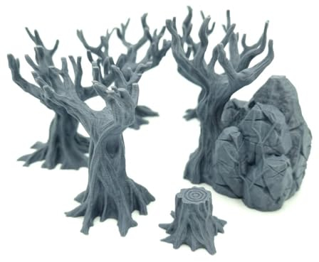 QP3D – Lot de 6 arbres – Terrain de dispersion, paysage fantastique pour table et RPG 28–32 mm Miniatures Wargames, accessoires DND D&D, impression 3D et peinture