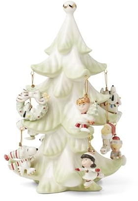 Lenox 6361265 Snoopy & Friends Christbaumschmuck-Set, 11-teilig | Porzellan mit 24 Karat Gold-Akzenten, inklusive Ornament-Baum, 23,50 cm Höhe, Weihnachtsbaumschmuck