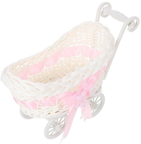 OUNONA 1pièce Panier De Rangement Tissé Rotin Poussette Décorative Pour Et De Mariage Accessoire De Fête Prénatale Et Décoration De Chambre Couleur Rose