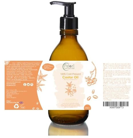 Cold Pressed Pure Castor Oil 250 ml, Glass Bottle with a Pump, Vegan, BP Grade, Hexane Free, Non-GMO