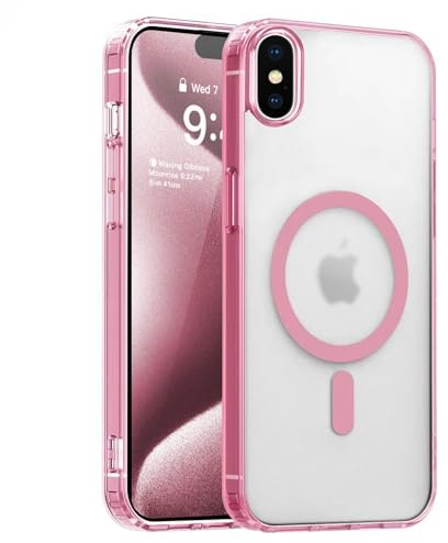 S.Dawezo Cover per iPhone XS, Compatibile con MagSafe, Custodia Traslucida Resistente, Protezione Antiurto di Livello Militare, Opaco Magnetica Case per iPhone XS, Rosa