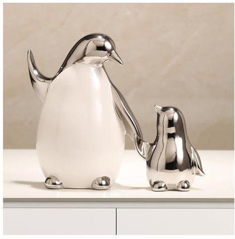 Tauzveok Pinguin Skulpturen, Familie Deko Statue, Modern Dekofiguren Wohnzimmer, Tier Deko Skulptur, Dekoration Schlafzimmer, Wohnungs, BüRo Dekoartikel, Penguin Geschenk, Keramik,White Daddy