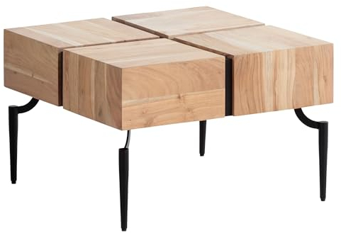 Wohnling Couchtisch Akazie Massivholz 60x60x40 cm Quadratisch mit Metallgestell, Kleiner Sofatisch Würfel-Form, Wohnzimmertisch Couch Modern, Kaffeetisch Cube Braun/Schwarz