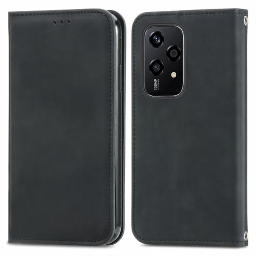 HAOYE Leather Folio Cover per Huawei Honor 200 Lite, Premium Pelle PU Portafoglio Flip Case Custodia con [Slot per Scheda] [Funzione di Supporto]. Nero
