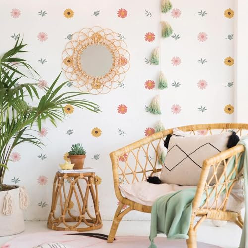 Neukids 72pcs Boho pegatinas infantiles, margaritas y hojas pegatinas pared decorativas infantiles,adecuado para sala de estar, dormitorio, jardín de infantes