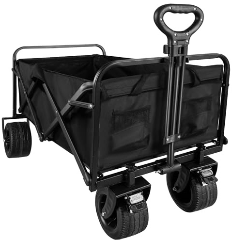 Gardlov Faltbarer Transportwagen mit Breiten Rädern für Garten, Strand Ausflüge mit Bremse Verstellbarer Griff – 100 kg Traglast, 75 l Volumen