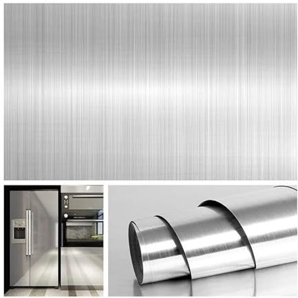XLLZPX Kitchen Oil-Proof Film Premium Brushed Nickel Vinyl Self Adhesive Wallpaper Stainless Steel Oil Proof Waterproof Kitchen Gold Leaf Stickers Decor Film(Silver,60 x 300 cm)