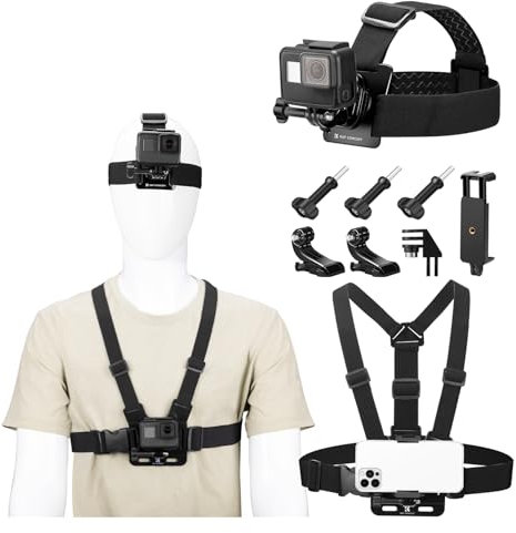 K&F Concept Elastic Chest Harness & Head Strap Mount for GoPro Hero 13 12 11 10 9 Black DJI Osmo AKASO Accessories Kit for Action Cameras