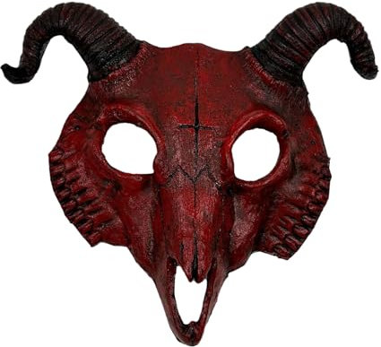Halloween Dämon Teufel Horror Halbgesicht Maske - Maskerade Schaum Gruselig Rot Widder Horn für Monster Cosplay Kostüm (Ziege-rot)