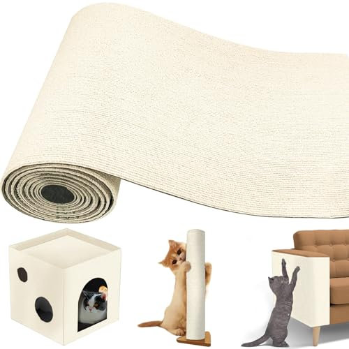 Tappetino Antigraffio Autoadesivo Per Gatti, Diy Climbing Cat Scratcher Adesivo,Hillylolly Ritagliabili Tappeto Tiragraffi per Gatti,Tiragraffi Adesivo Rotolo Protegge (bianco caldo)