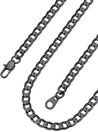ChainsPro Halskette Herren Klassische kubanische Panzerkette Cuban Chain Necklace Hip pop für Männer 4mm breit Gliederkette Edelstahl Silber/Schwarz/Vergoldet 46-76cm