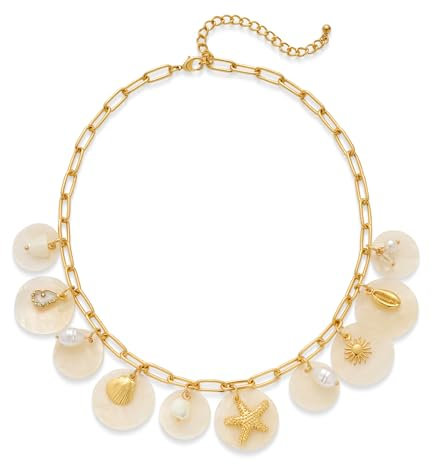 LILIE&WHITE Gold Meerjungfrau-Halskette mit Muscheln & Perlen – Elegant und modisch, mit Meer-Inspiration, Langlebig und Farbbeständig, Geschenk für Frauen, Sommeroutfits und besondere Anlässe