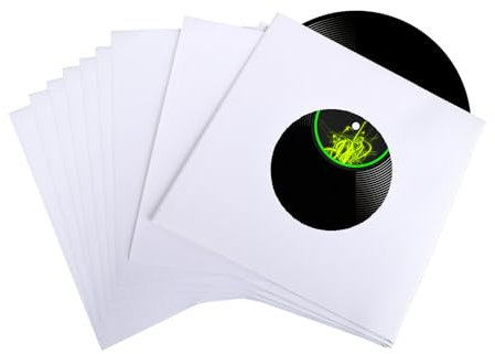 DISWALE 60 Pcs 7 Inch Paper Vinyl Record Sleeves, 45 RPM Paper Sleeves Protection Covers with Holes for Singles, Vinyl Records Square Outer Album Covers for Storage(White)