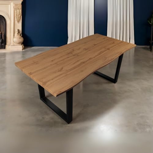 Bett11 Esstisch 180x90 cm Holz 40mm Eiche-Optik, U-Gestell schwarz, Baumkantentisch aus Holz, Casa Massiva