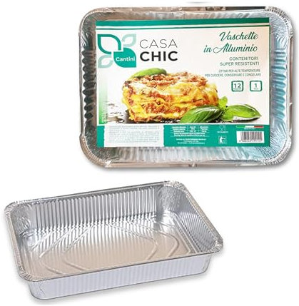 CasaChic Recipiente de aluminio rectangular sin tapa, 12 porciones, 1 unidad – Maxi bandeja para alimentos, cocción y buffet (37 x 32 x 5 cm)