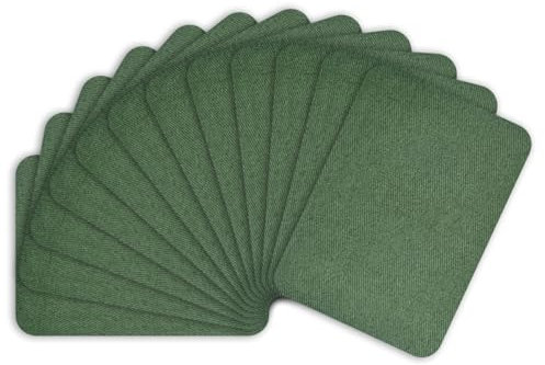 12PCS Iron on Repair Patches,Fabric Repair Patches 100% Cotton Iron on Patches for Clothing Inside & Outside Strongest Glue 3 by 4-1/4 (7.5 cm x 10.5 cm)-Army Green