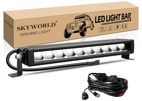 SKYWORLD 12 Zoll 30 cm 30W Led lichtleiste kfz, Slim Led Arbeitsscheinwerfer mit 12V kabelbaum, Zusatzscheinwerfer Spot Arbeit Licht Bar für 4x4 Auto SUV Offroad ATV LKW Traktor Fahrzeuge