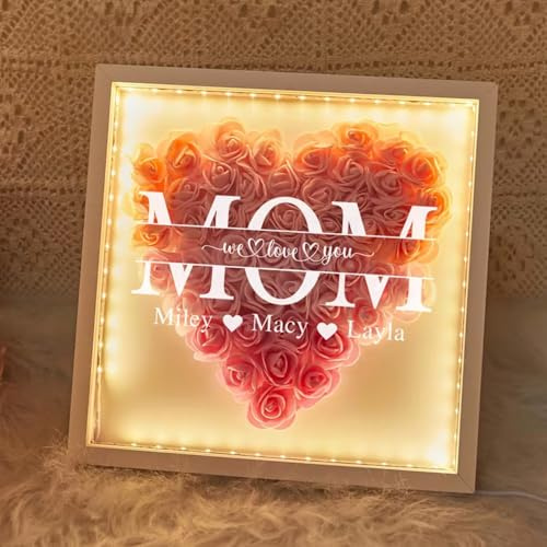 Personalisiertes Herz Schattenbox Schild, Personalisierte Mama Blumen Schattenbox, Rosen Schattenbox Mit Namen, Muttertagsgeschenk, Geschenk For Mama Und Oma Nana