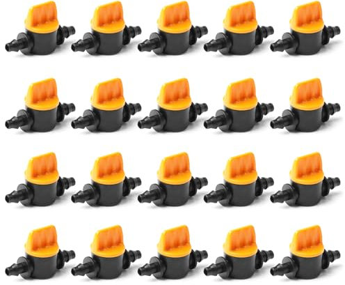CVMGO Drip Irrigation Shut-Off Valves, 20 Pack 1/4-Inch Adjustable Flow Control Coupling Valves for 4mm/7mm Tubing Universal Manifold Connectors for Garden Lawn Agriculture Watering Systems