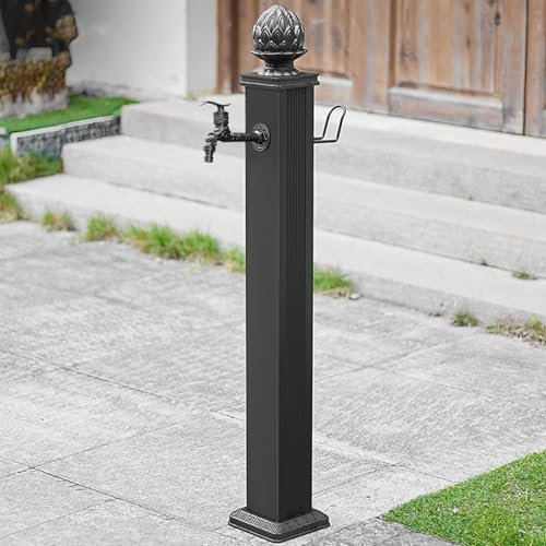 Colonna d'Acqua da Giardino con Rubinetto per Esterni Fontana Erogatrice d'Acqua Verticale da 114 cm Resistente E Decorativa (Nero A 114 cm/44,9 Pollici)
