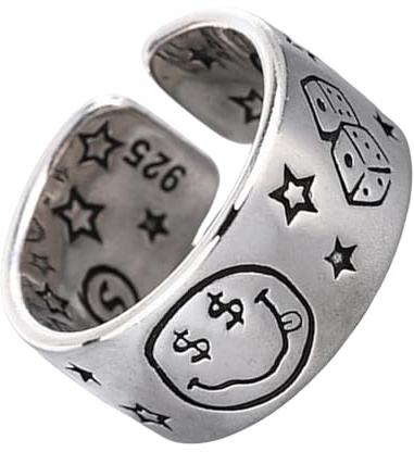 Fluxioxtna SMILES FACE STAR DICES EINFACHEN RINGEN VERITIGTE SUTZE Fingerringe Stilvoller Schmuck Für Trendige Und Stilvolle Outfits Modes Statement