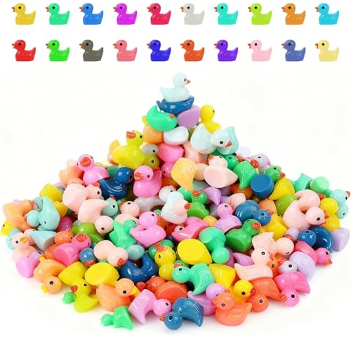 Tmefoy 200 Stück Mini Enten Harz, 20 Farben Miniatur Ducks Kleine Figuren Bunte Tiere Enten, Mini Enten Figuren für Dekoration von Miniatur-Landschaftsgärten, Bonsai, Fischbecken und Aquarien.
