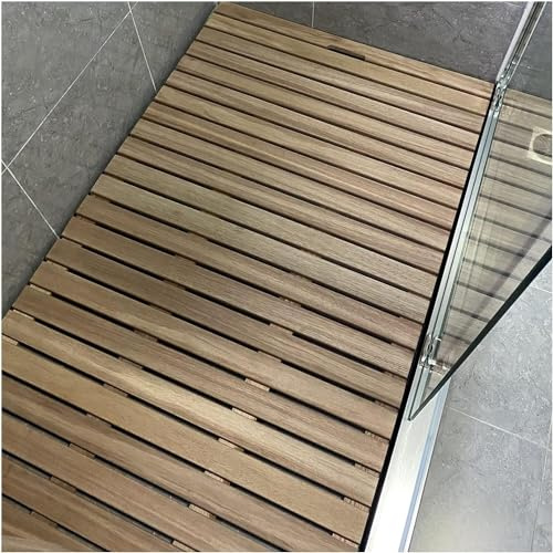 HynJGih Holz-Dusche-Badematte, Spleiß-Fußpolster, Badezimmer-Ablaufbrett, Wannen-Bodenmatte, individuelle Größe(60x90cm)