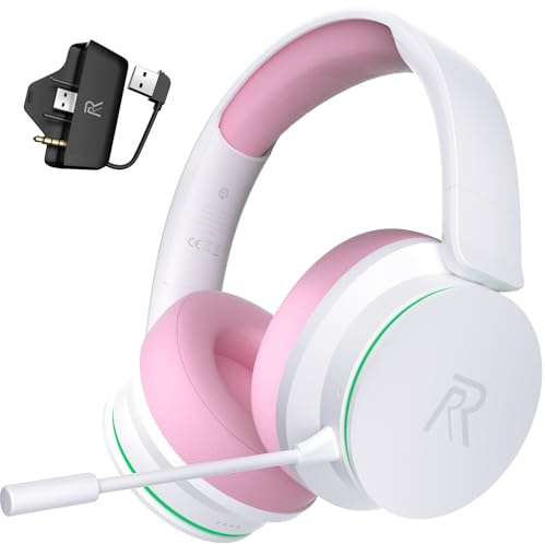 Wireless Gaming Headset für Xbox Series X|S, Xbox One, PS5, Weiß Rosa | Noise Cancelling Bluetooth 5.3 Kabelloses Gaming Kopfhörer, PC Headset mit Mikrofon, 3D-Surround-Sound, 45H Batterie