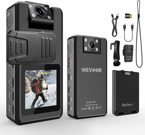 1296P Body Camera Körperkamera Mini 64GB 4,260mAh 20H Wevoor | Tragbarer Polizei-Camcorder, 180° Drehbarem Objektiv, 1 Ersatzakku, Rückenclip, Nachtsicht, Vlog Reisen Outdoor