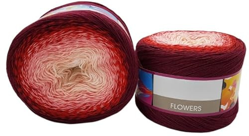 2x250g Ilkadim Export Flowers Bobbel Wolle (500g) – Farbverlaufsgarn 2000m – Baumwolle & Polyacryl Strickgarn Häkelgarn 4-fädig Gradient Yarn Cake (bordeaux rot rosa weiss 269)