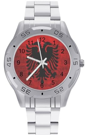 Albanische Flagge Business Herren Armbanduhren Analog Quarz Edelstahlband Wasserdicht Uhr