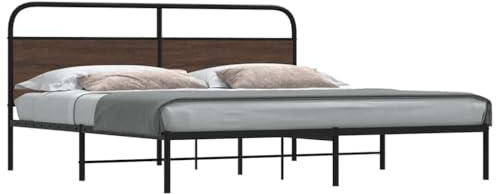 Generisch Metallbett ohne Matratze Braun Eichen-Optik 180x200 cm,Möbel,Betten & Zubehör,Betten & Bettgestelle,34.6KG,3318656