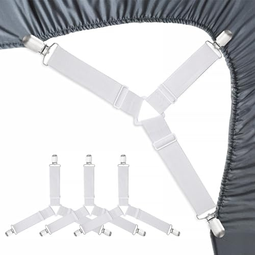 RayTour Bed Sheet gurthalteband Clips, Nylon, schwarz, Triangle-White-4 pcs