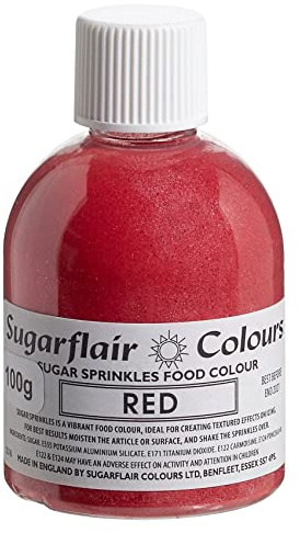 Sugarflair Red Edible Glitter Sugar Sprinkles - for Cake Decorating, Sprinkle on Cakes, Cupcakes Treats, Desserts Ice Cream and Deserts - 100g