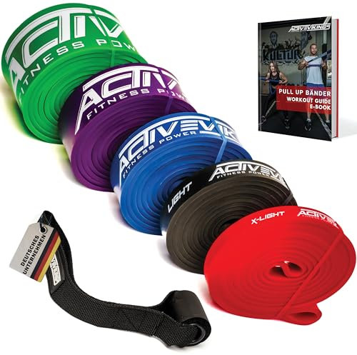 ActiveVikings® Pull-Up Fitnessbänder | Perfekt für Muskelaufbau Freeletics Calisthenics | Fitnessband Klimmzugbänder Widerstandsbänder (E - Grün : X-Heavy (sehr starker Widerstand))