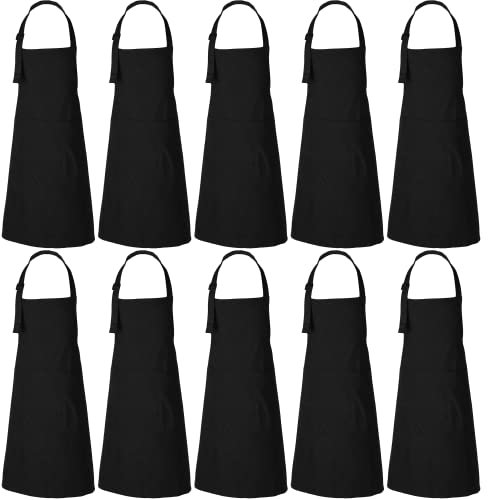 RAJRANG Schürze Schwarz und Baumwolle, 10er Set, 3 Taschen, Latzschürze für Küche, Kochschürze für Damen und Herren, 35x27 Zoll