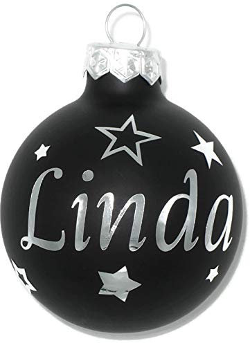 Weihnachtskugel mit Name aus Glas 6cm Wunschtext schwarz Matt Personalisierte Christbaumkugel